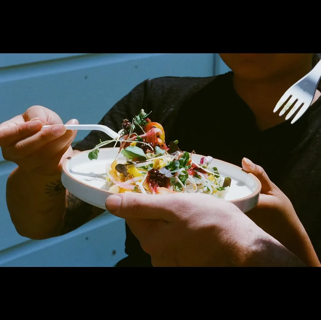 Eating a fresh salad at C. Cassis pop-up