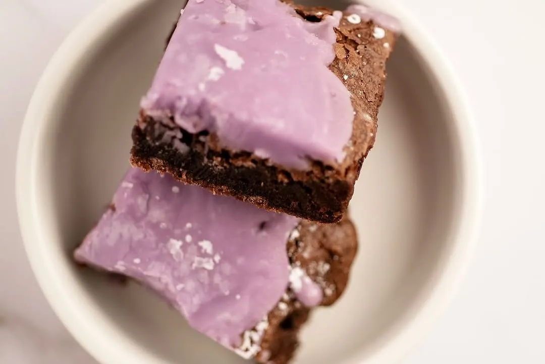 Ube fudge brownie close-up